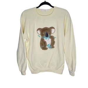 Vintage 80s Whispers Koala Embroidered Fuzzy 3D Crewneck Sweatshirt
